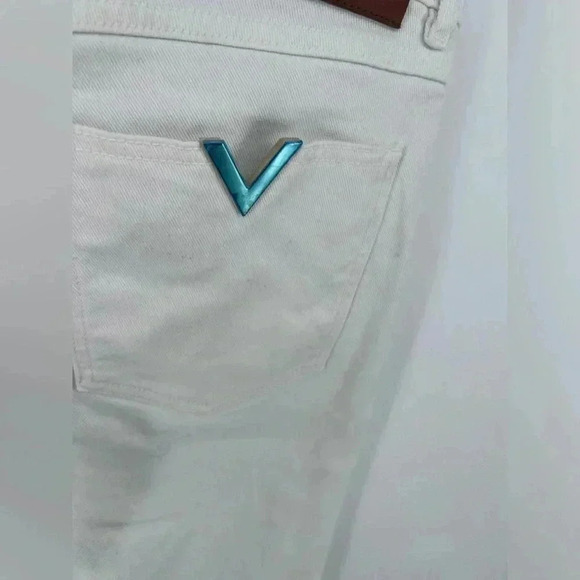 NWT Valentino White Jeans Womens Denim Embellished Large V Logo Size 30 - Picture 9 of 15